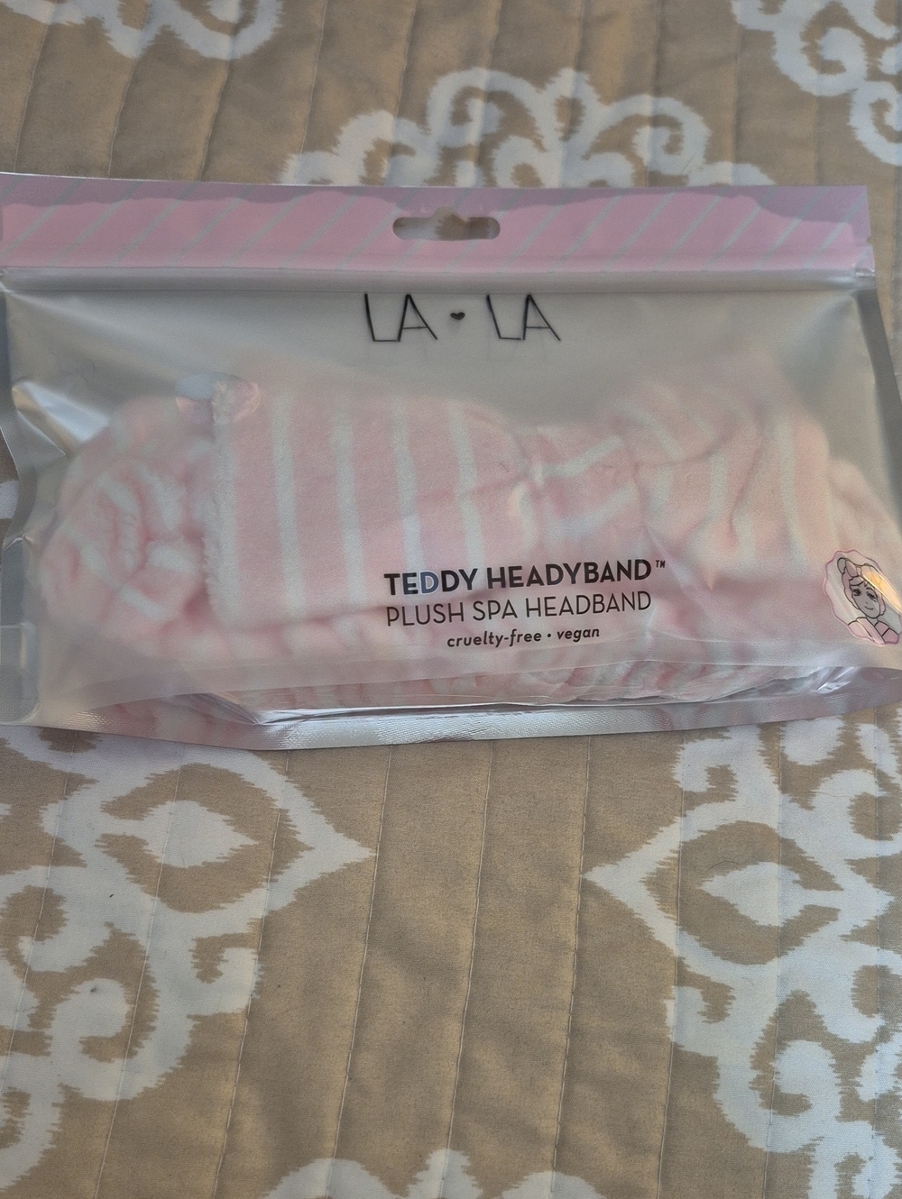 Dressed in LALA Pink & White Striped Teddy Plush Spa Headband